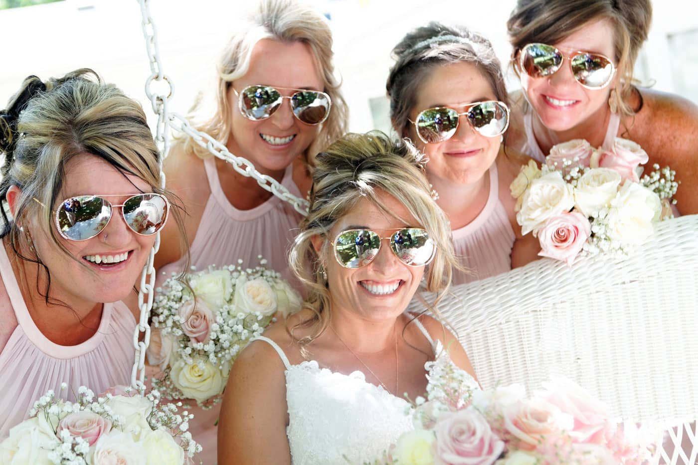 bridal party in sunglasses